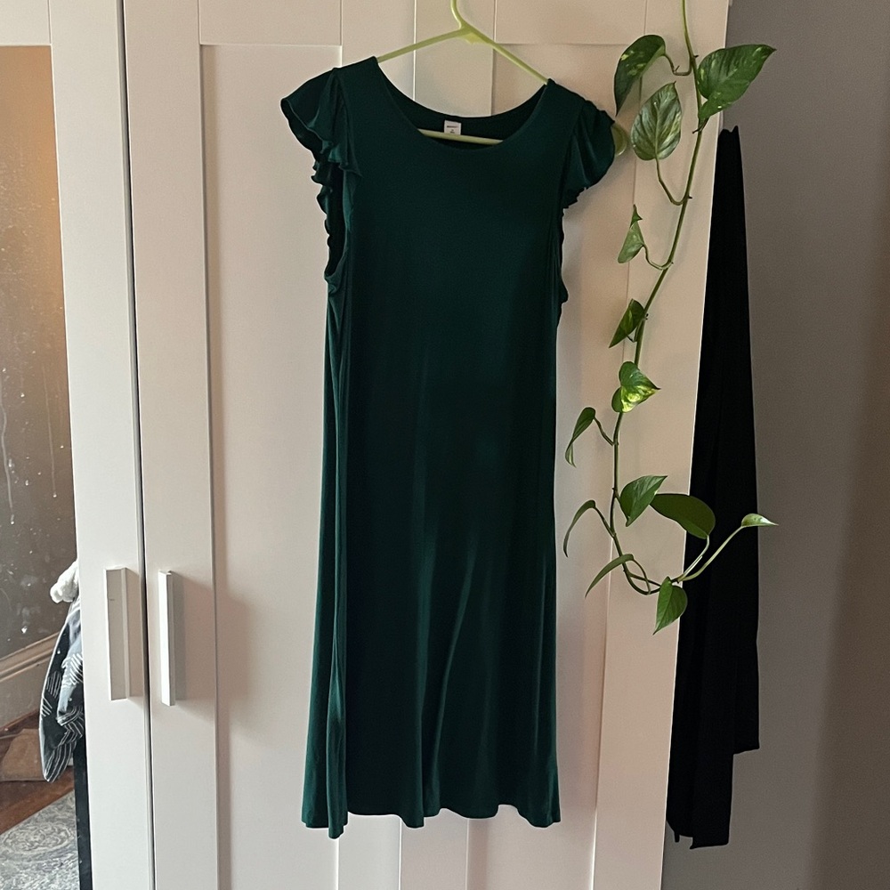 Old Navy Dark Green Midi Dress with Ruffle Sleeves